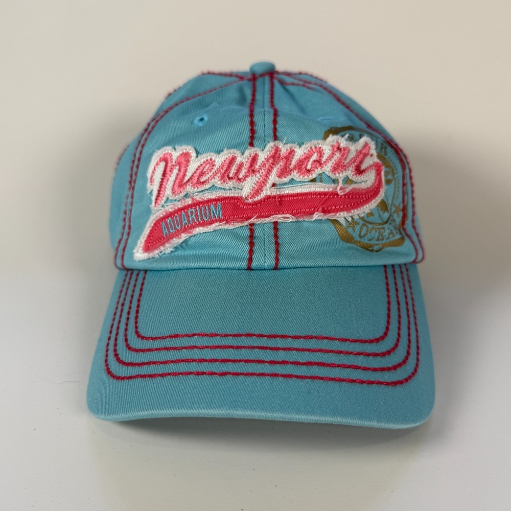 NEWPORT‎ AQUARIUM Embroidered Distressed Baseball Cap Adult Blue Pink Kentucky